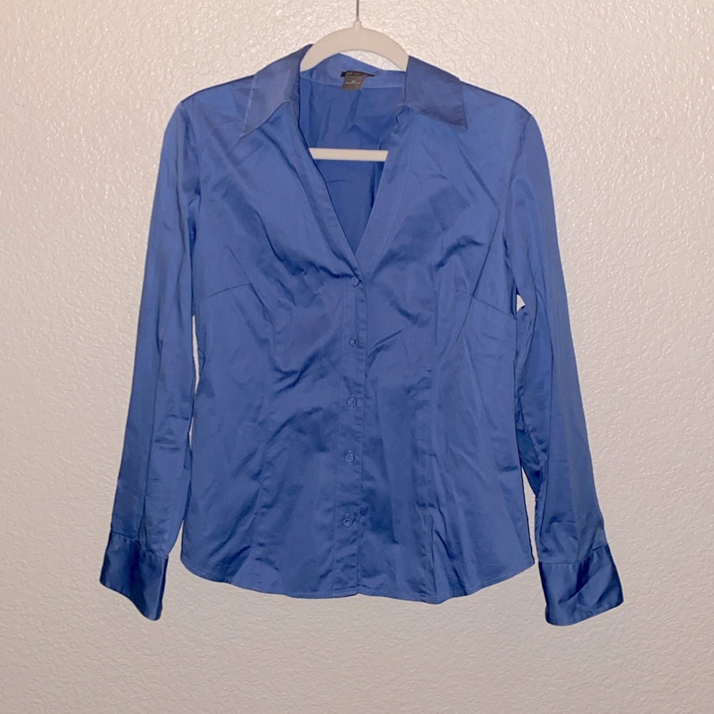 Ann Taylor Silky Blue Button Down Button Up Professional Business Work Shirt